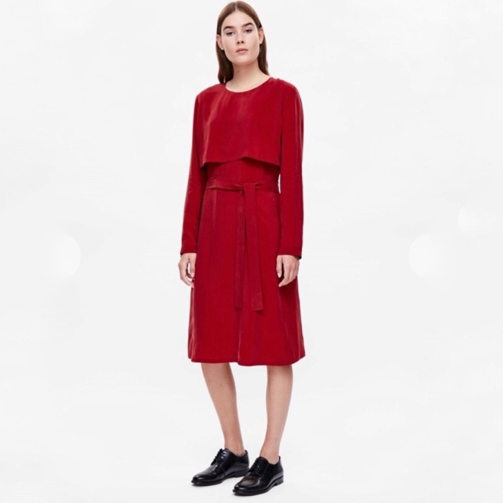 Cos Red Layered Cupro Dress